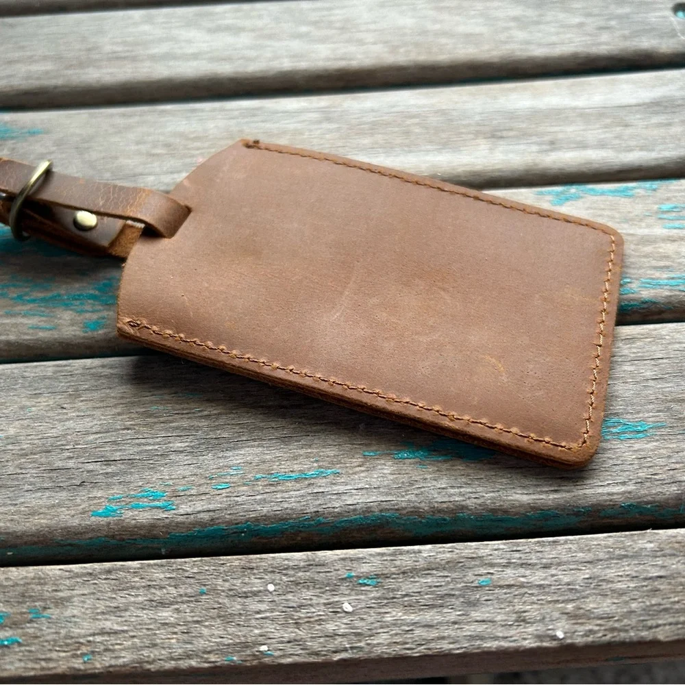 Leather Luggage Tag - Engraved with “EXPLORE” - NEW